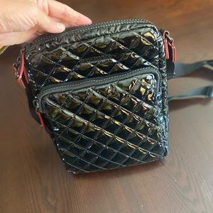 MZ WALLACE LARGE METRO CROSSBODY IN BLACK LACQUER